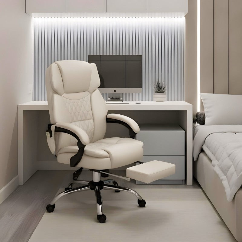 Fotel Biurowy z masażem podnóżkiem podgrzewany Mark Adler Boss 6.0 Beige