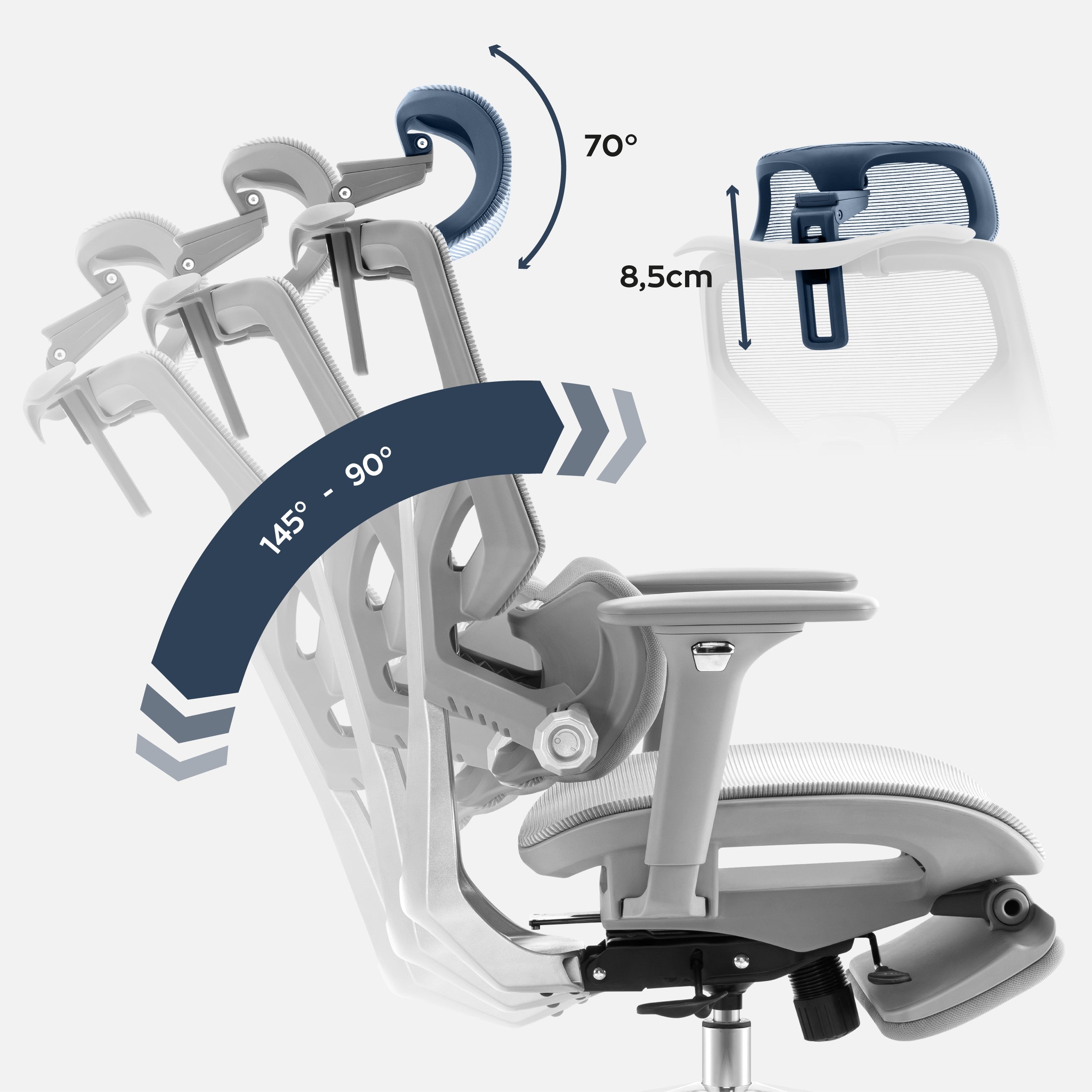 Ergonomické kreslo s podnožkou Mark Adler Expert 8.7 Grey Mesh