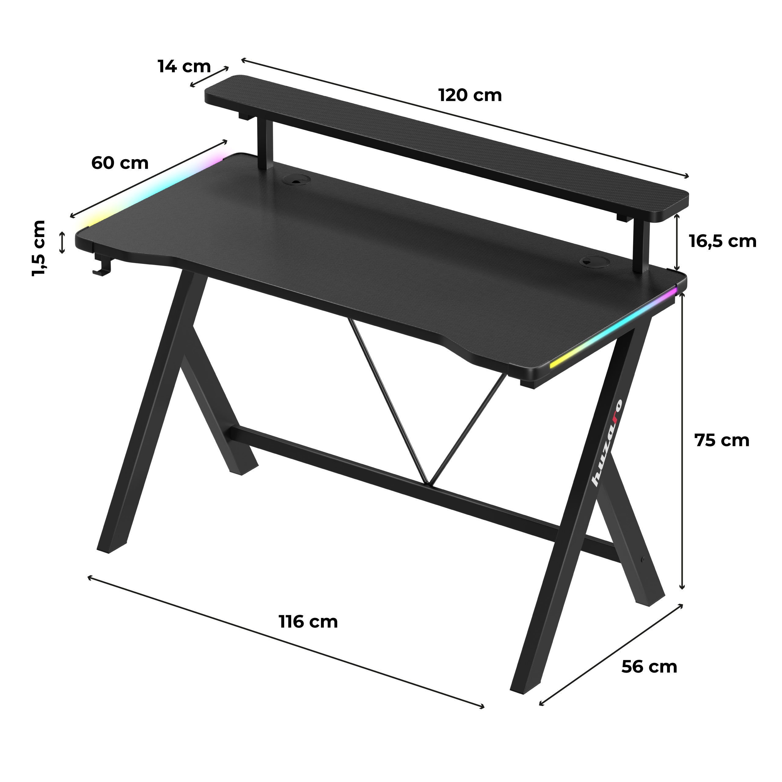 Herný stôl s LED osvetlením Huzaro Hero 1.9 RGB 120 cm