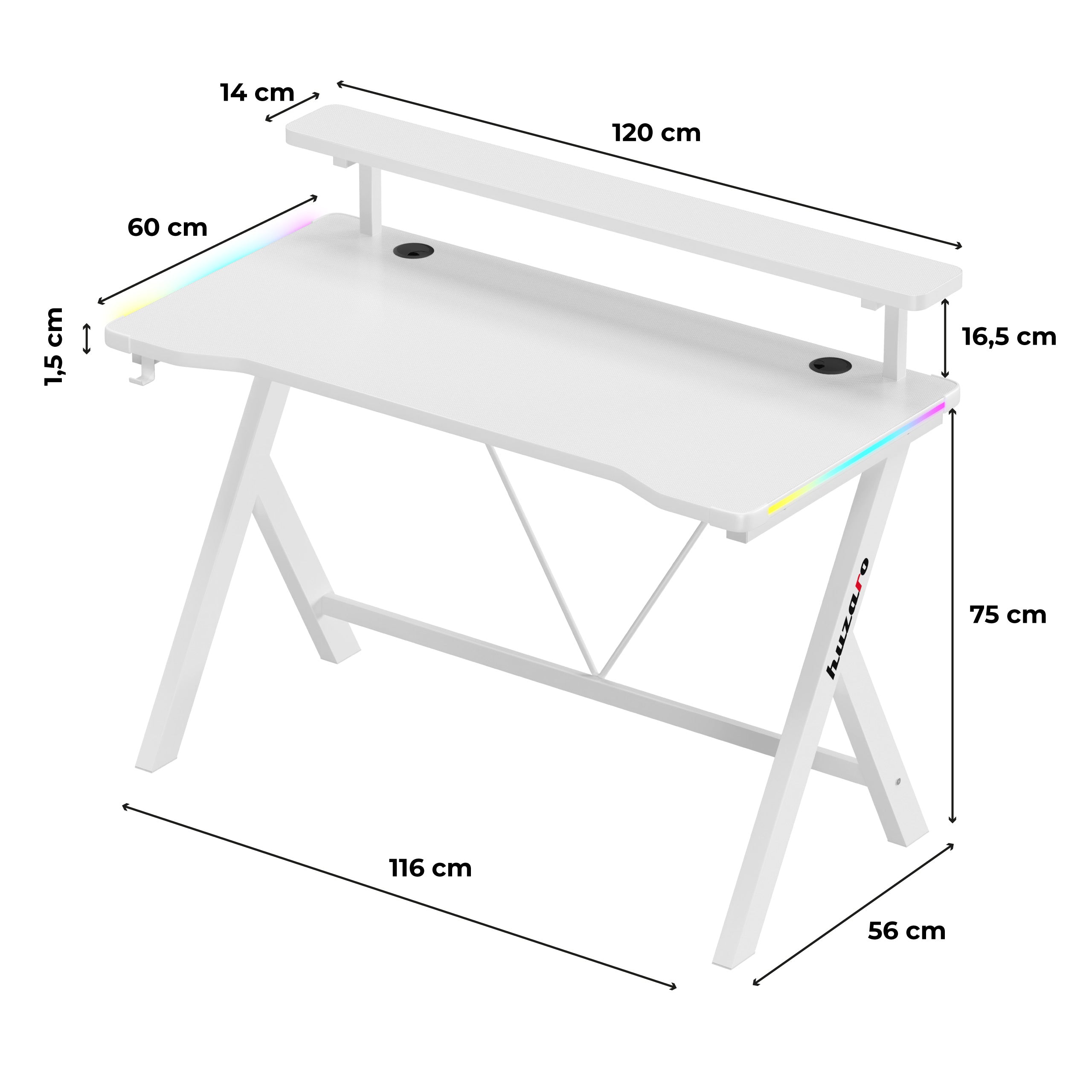 Herný stôl s LED osvetlením Huzaro Hero 1.9 RGB White 120 cm