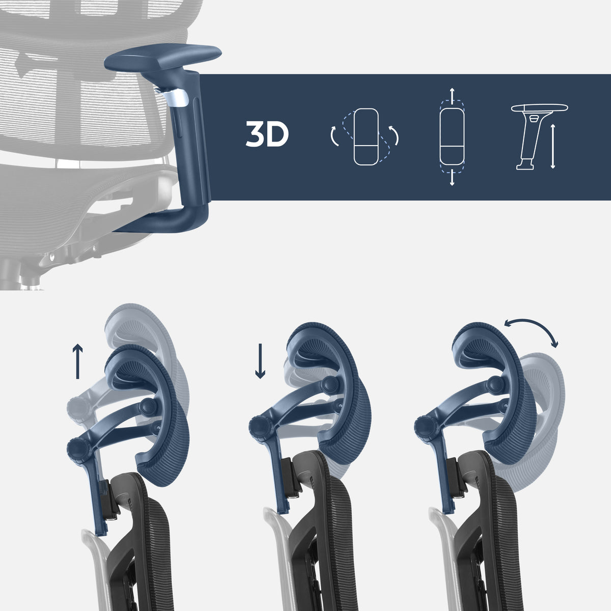 Nastaviteľné opierky rúk a nastaviteľná 3D opierka hlavy