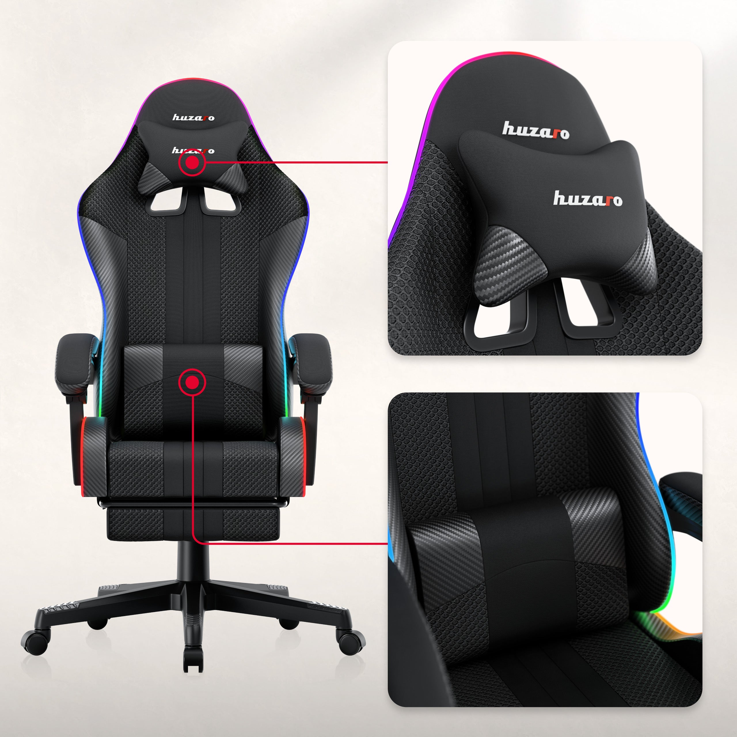 Herné kreslo HUZARO Force 4.7 RGB Black Mesh