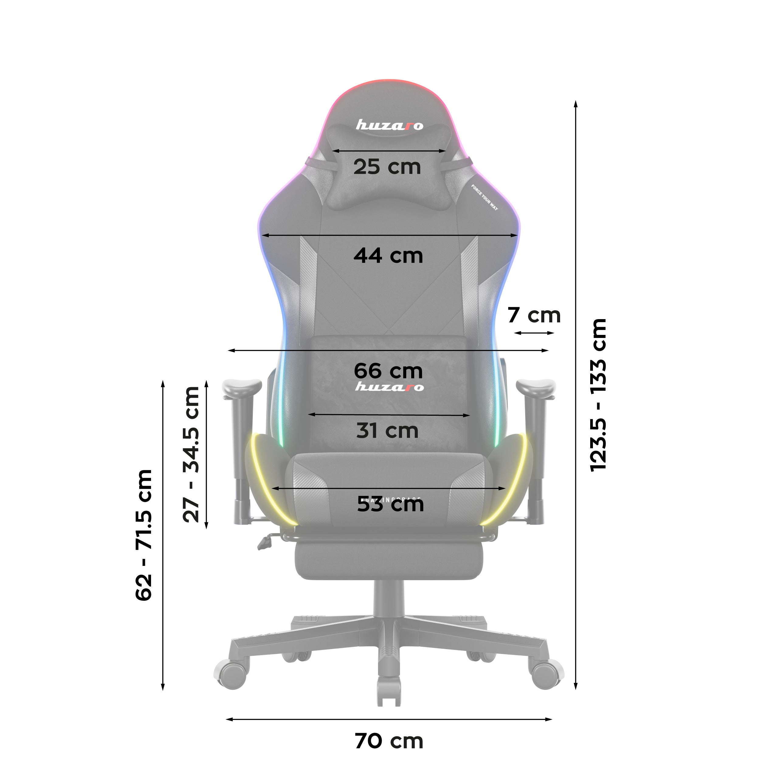 Herné kreslo s LED osvetlením Huzaro Force 5.7 Black RGB