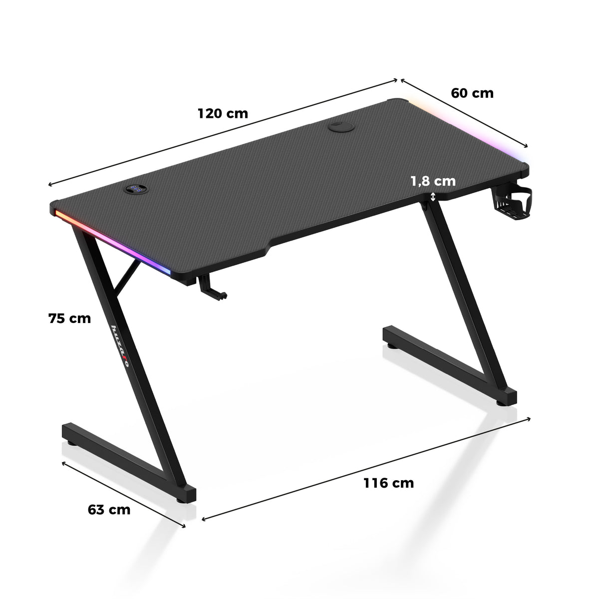Herný stôl Huzaro Hero 2.5 RGB LED Black 120 cm