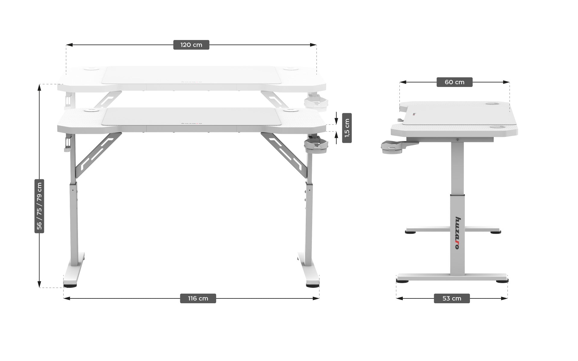 Herný stôl HUZARO Hero 2.6 White 120 cm
