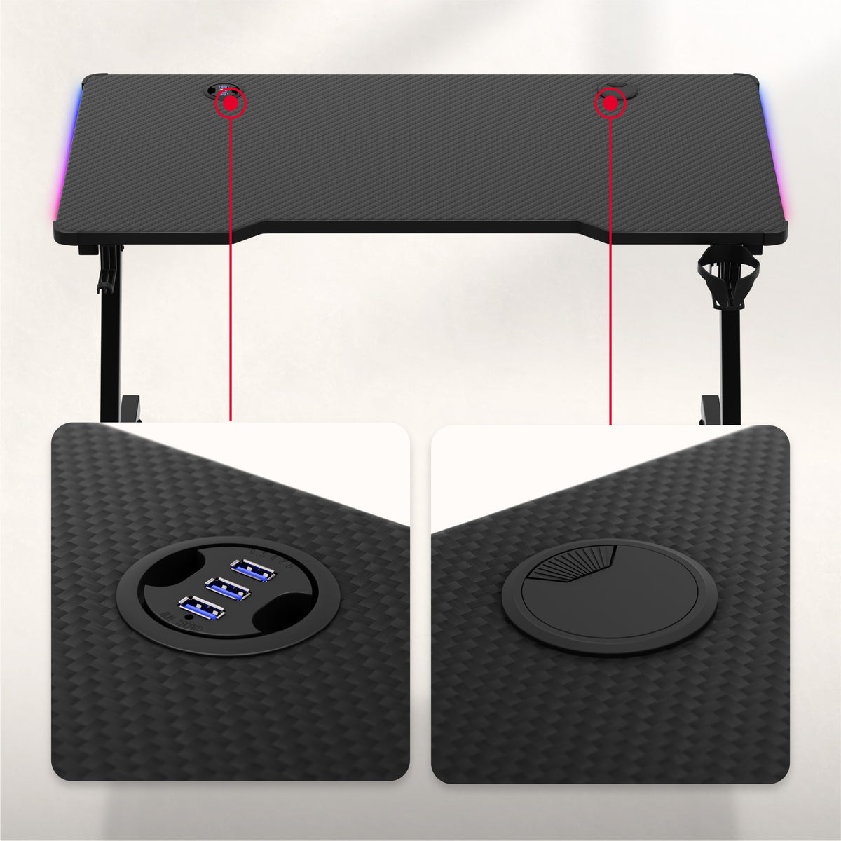 Herný stôl Huzaro Hero 2.5 RGB LED Black 120 cm