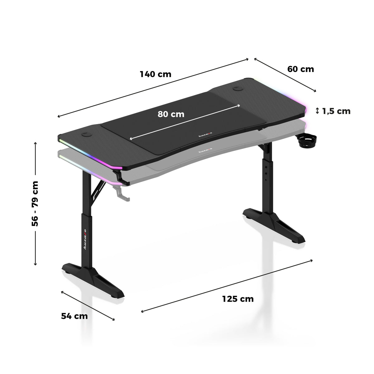 Herný stôl s LED osvetlením Huzaro Hero 3.6 RGB Black