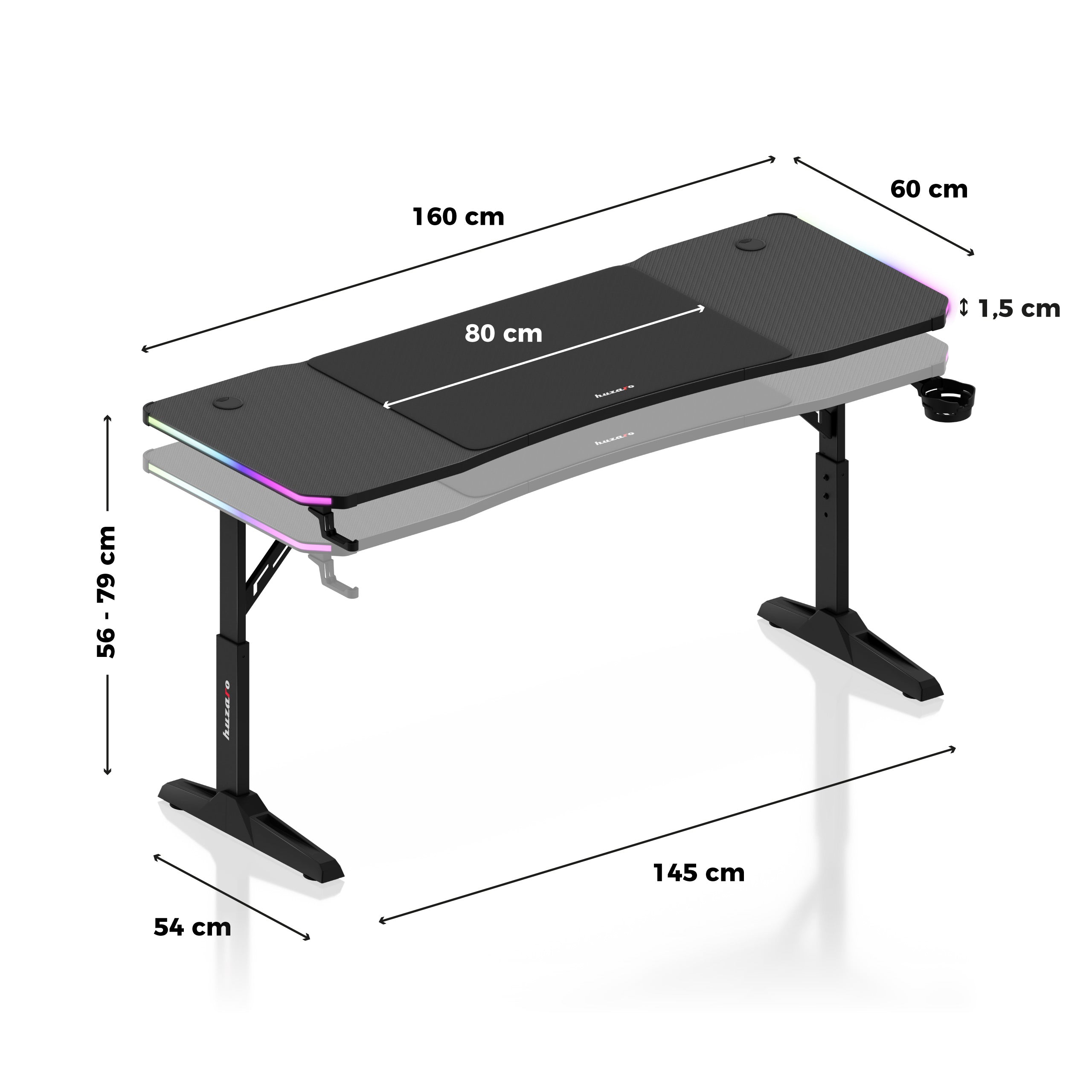 Herný stôl Led Huzaro Hero 4.6 RGB Black 160 cm