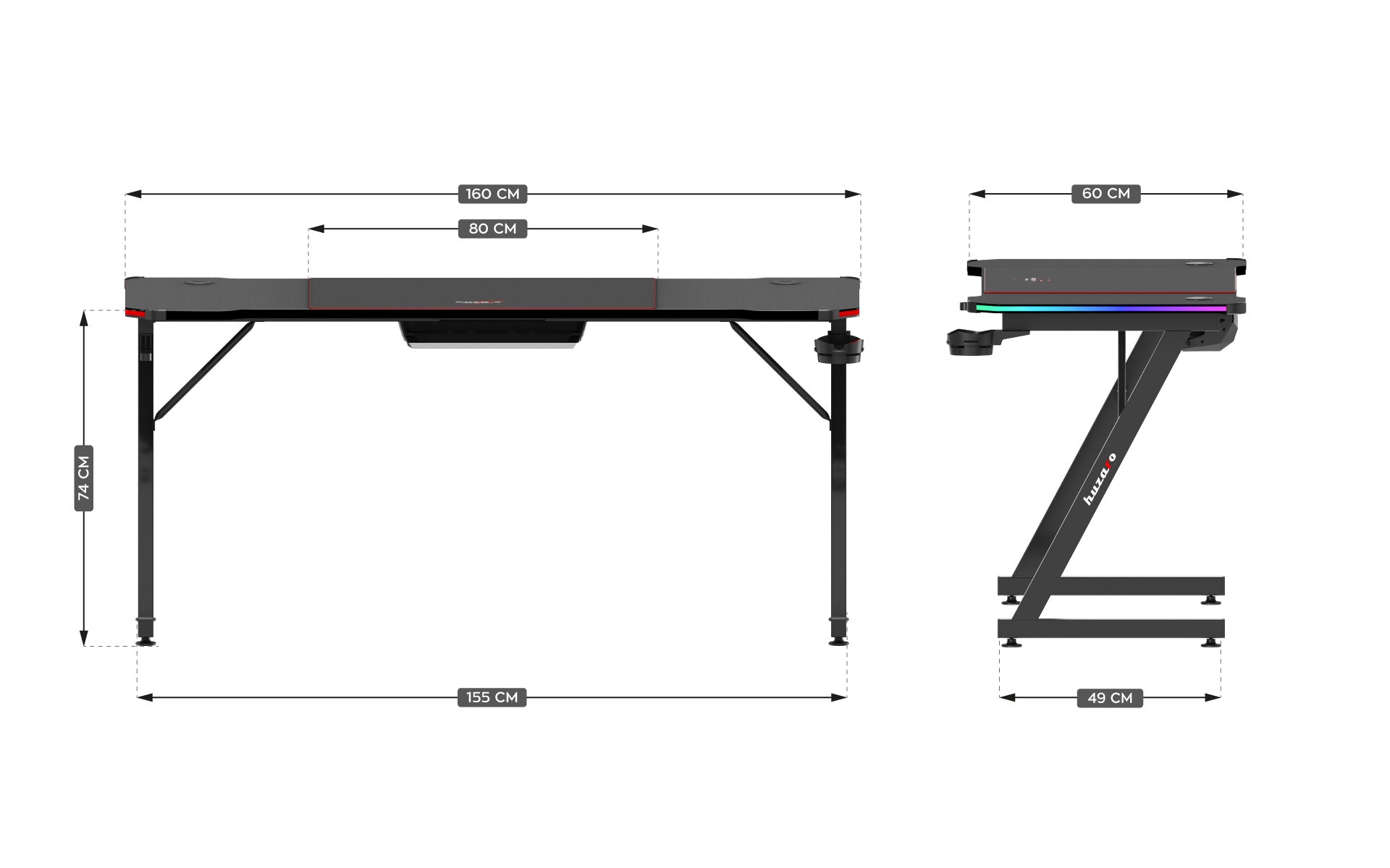 Herný stôl Huzaro Hero 4.8 RGB Black 160 cm