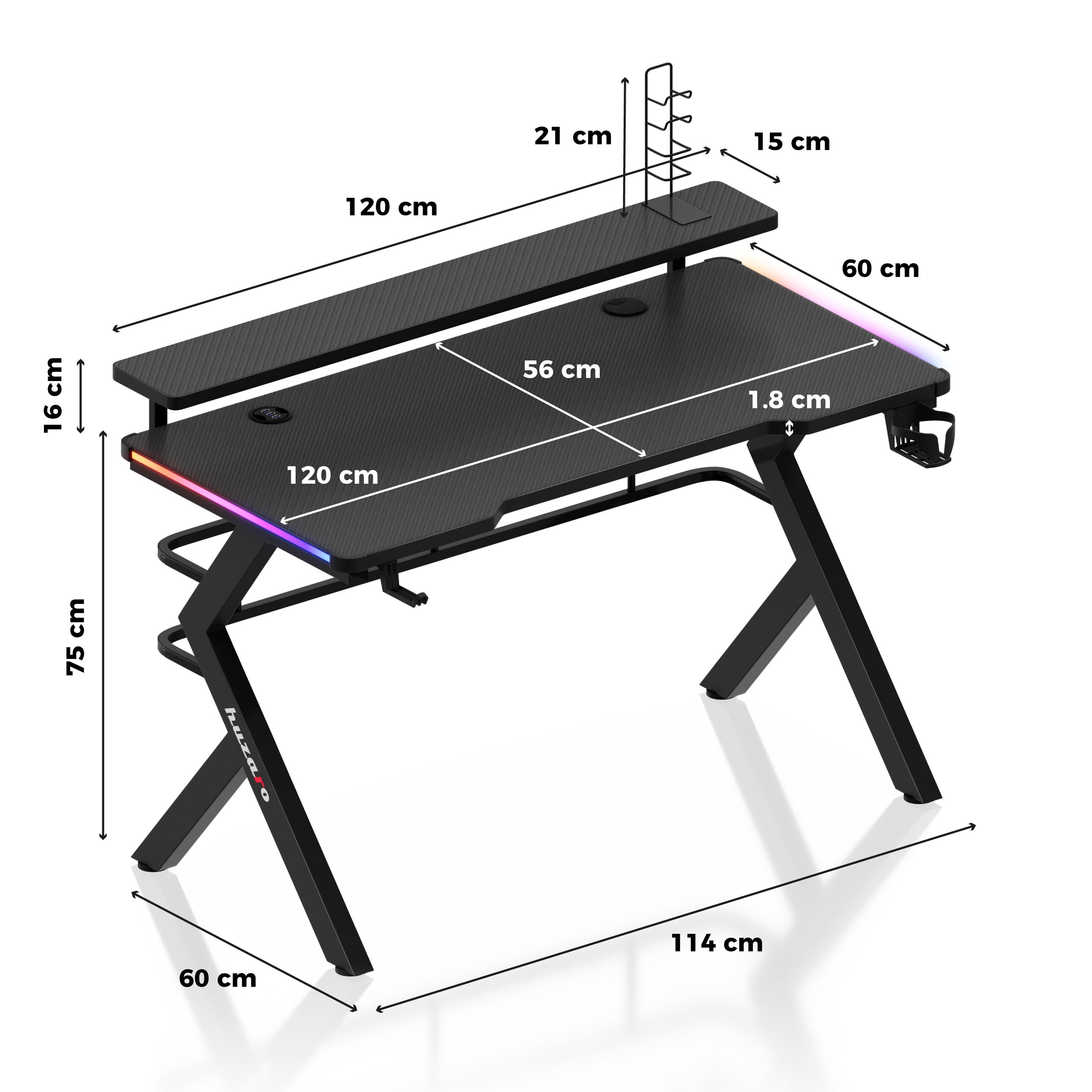 Herný stôl Huzaro Hero 5.0 RGB LED Black 120 cm