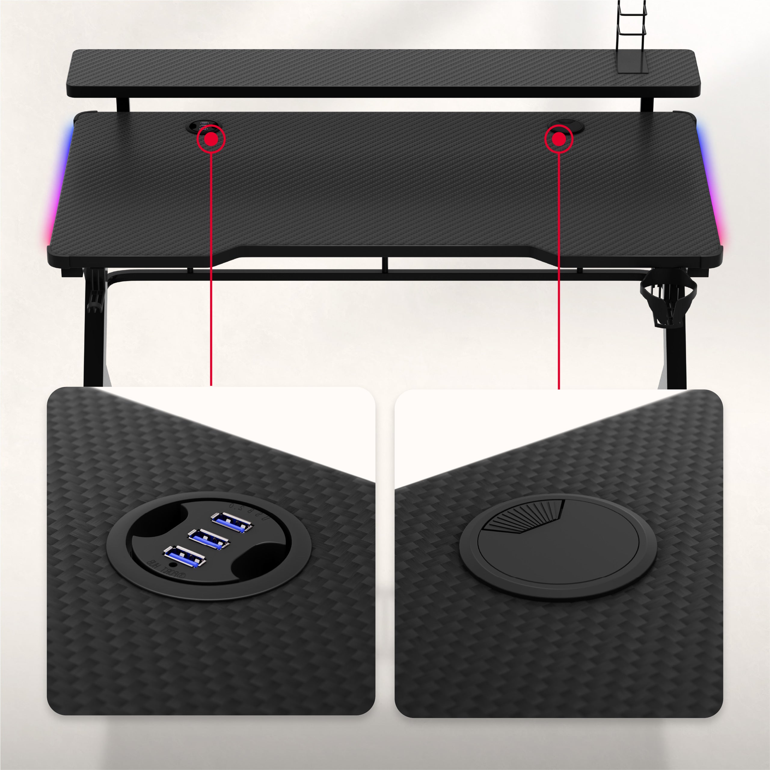 Herný stôl Huzaro Hero 5.0 RGB LED Black 120 cm