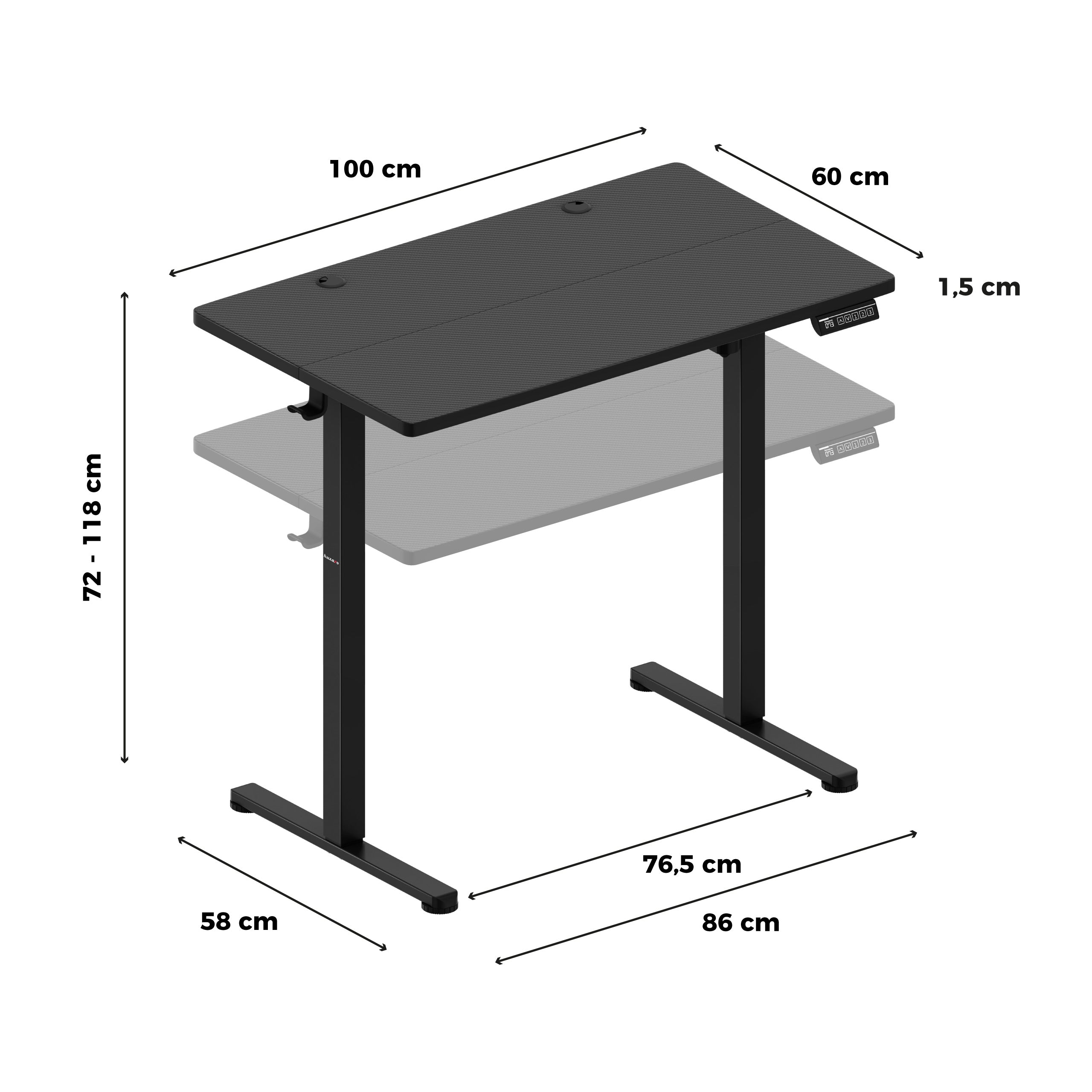 Elektrický výškovo nastaviteľný stôl na kolieskach Huzaro Hero 7.8 Black