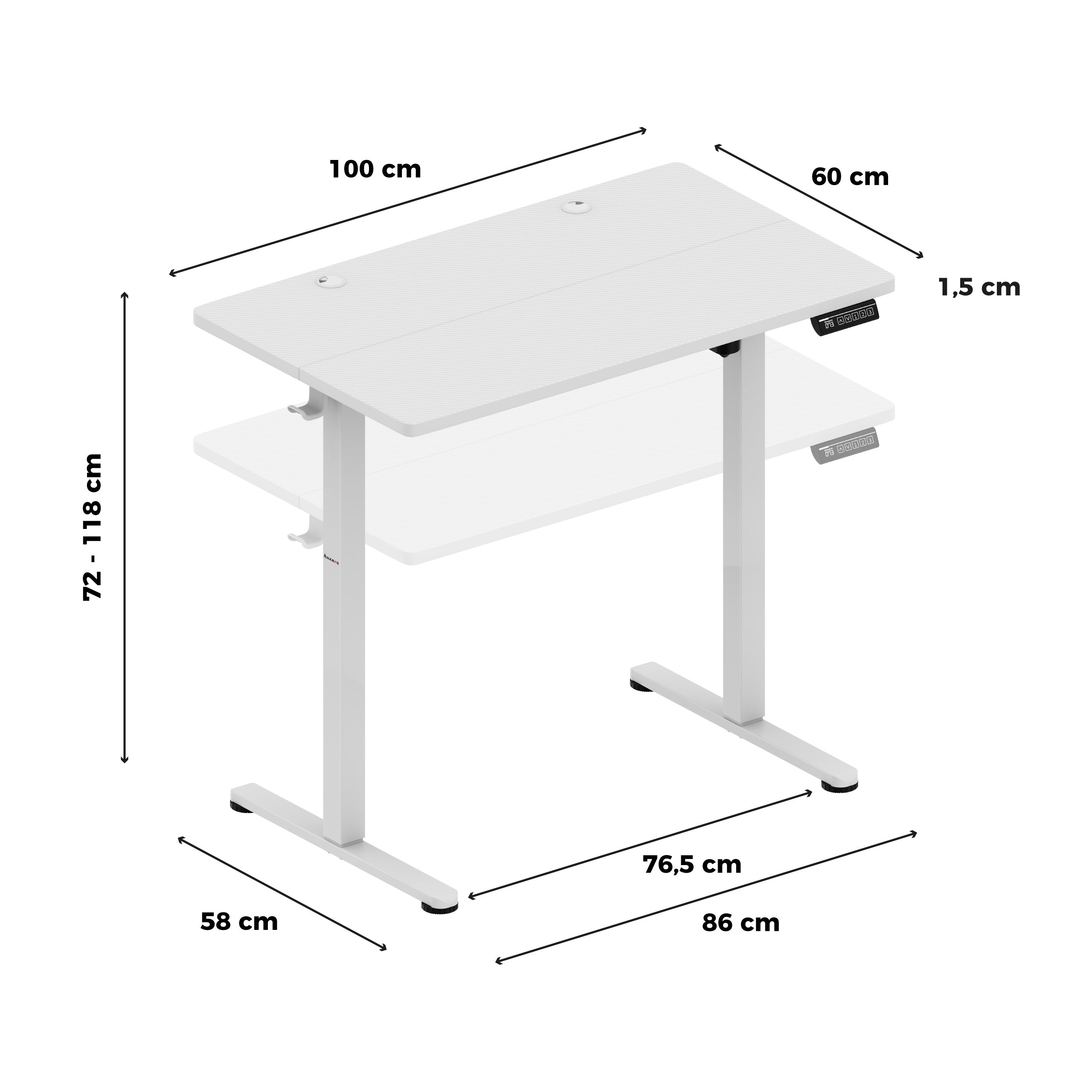 Elektrický výškovo nastaviteľný písací stôl na kolieskach Huzaro Hero 7.8 White