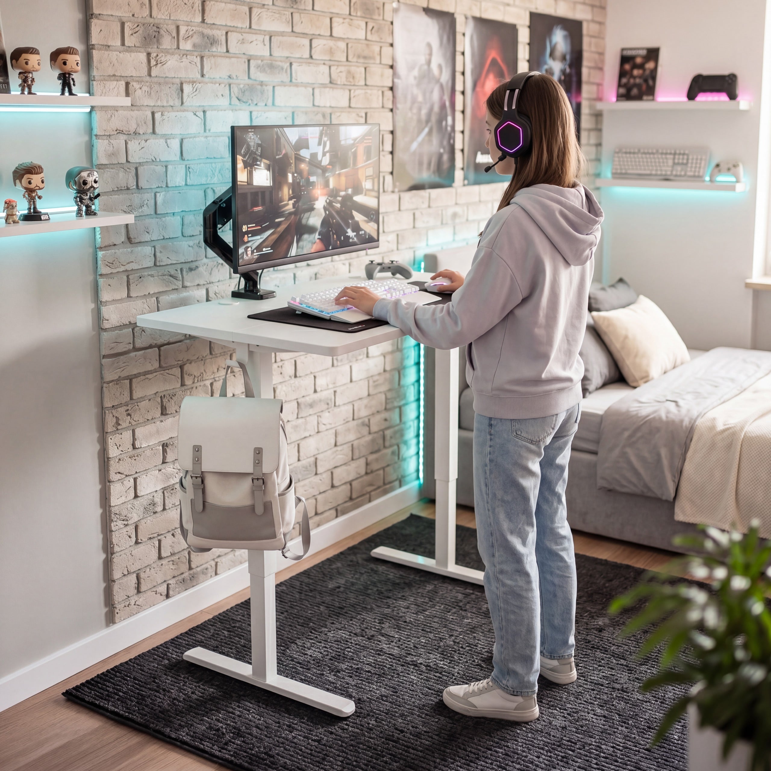 Elektrický výškovo nastaviteľný písací stôl na kolieskach Huzaro Hero 7.8 White
