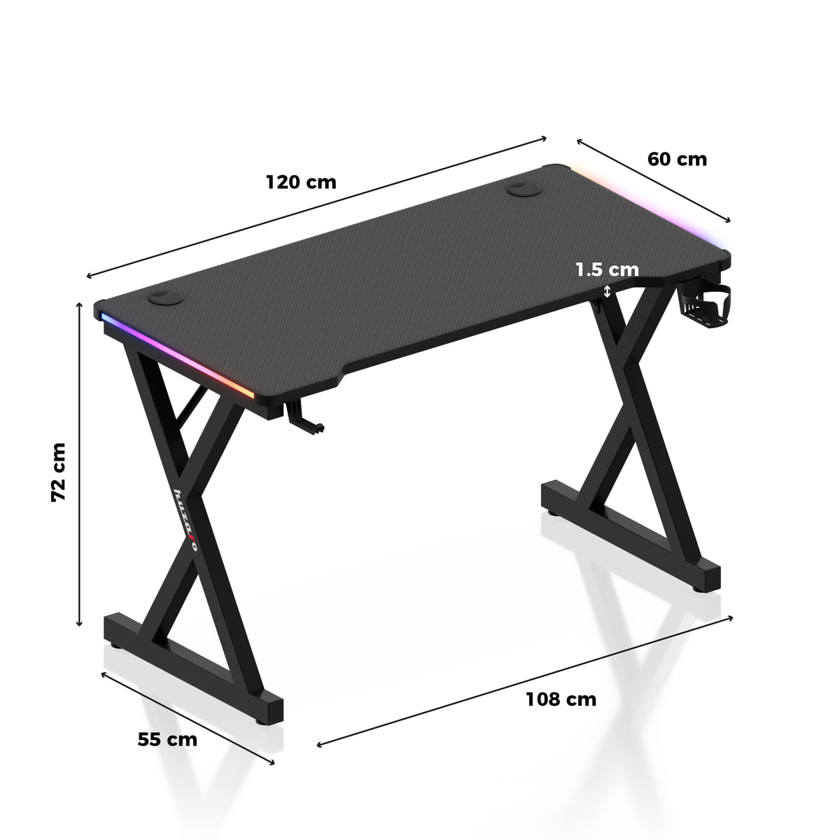 Herný stôl s LED osvetlením Huzaro Hero 2.3 RGB 120 cm