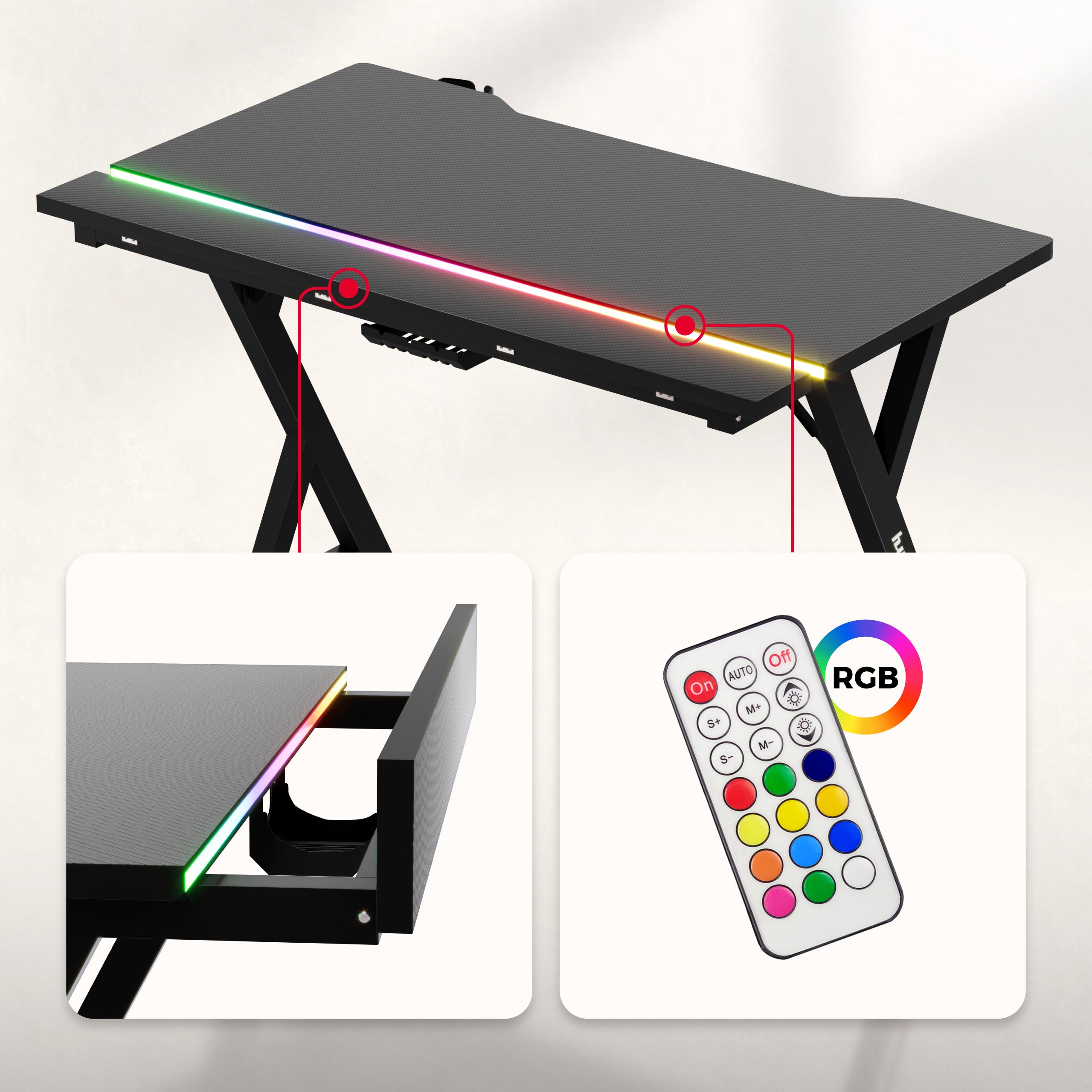 Herný stôl s LED osvetlením Huzaro Hero 2.4 RGB Black