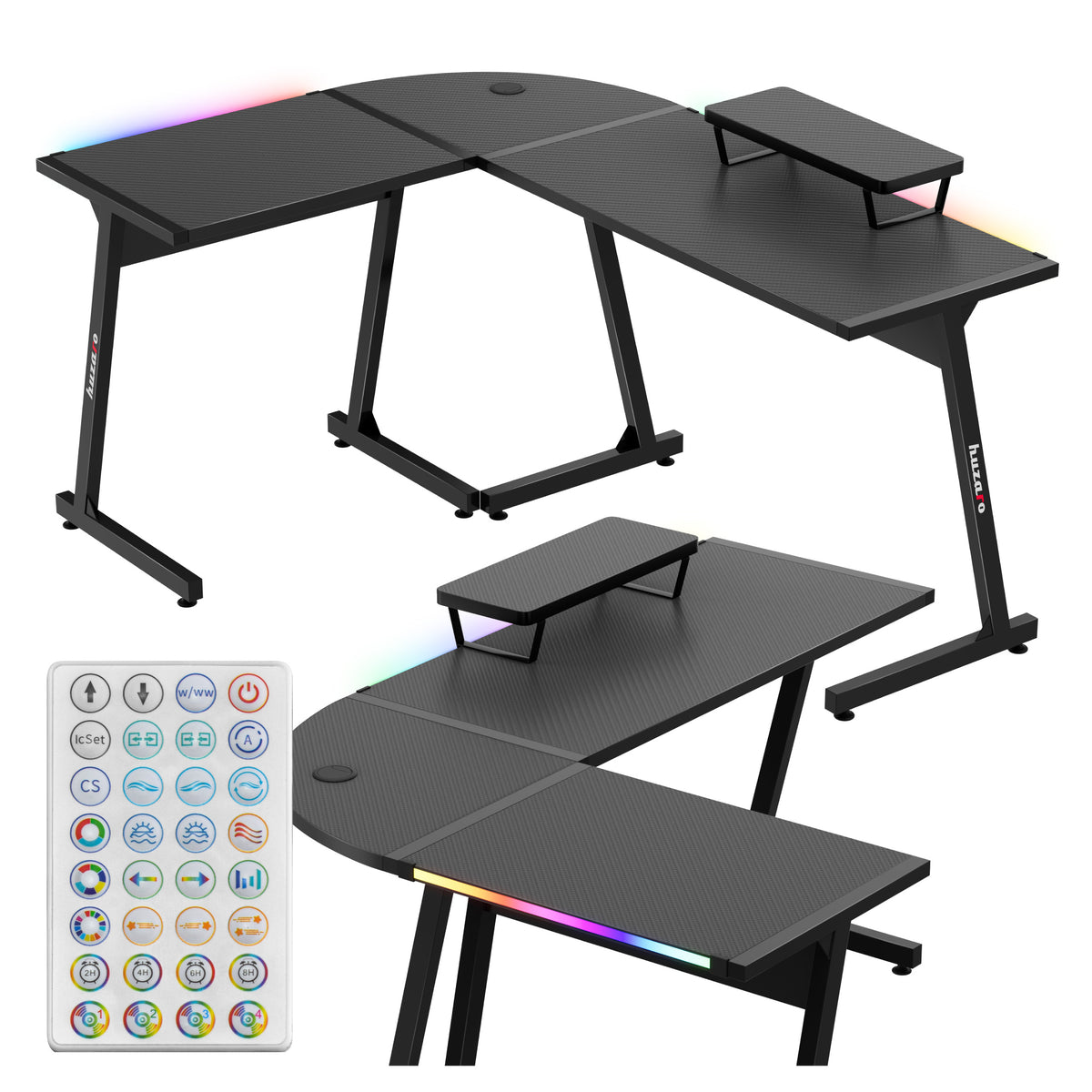 Rohový herný stôl HUZARO Hero 6.0 RGB Smart Black 147 cm