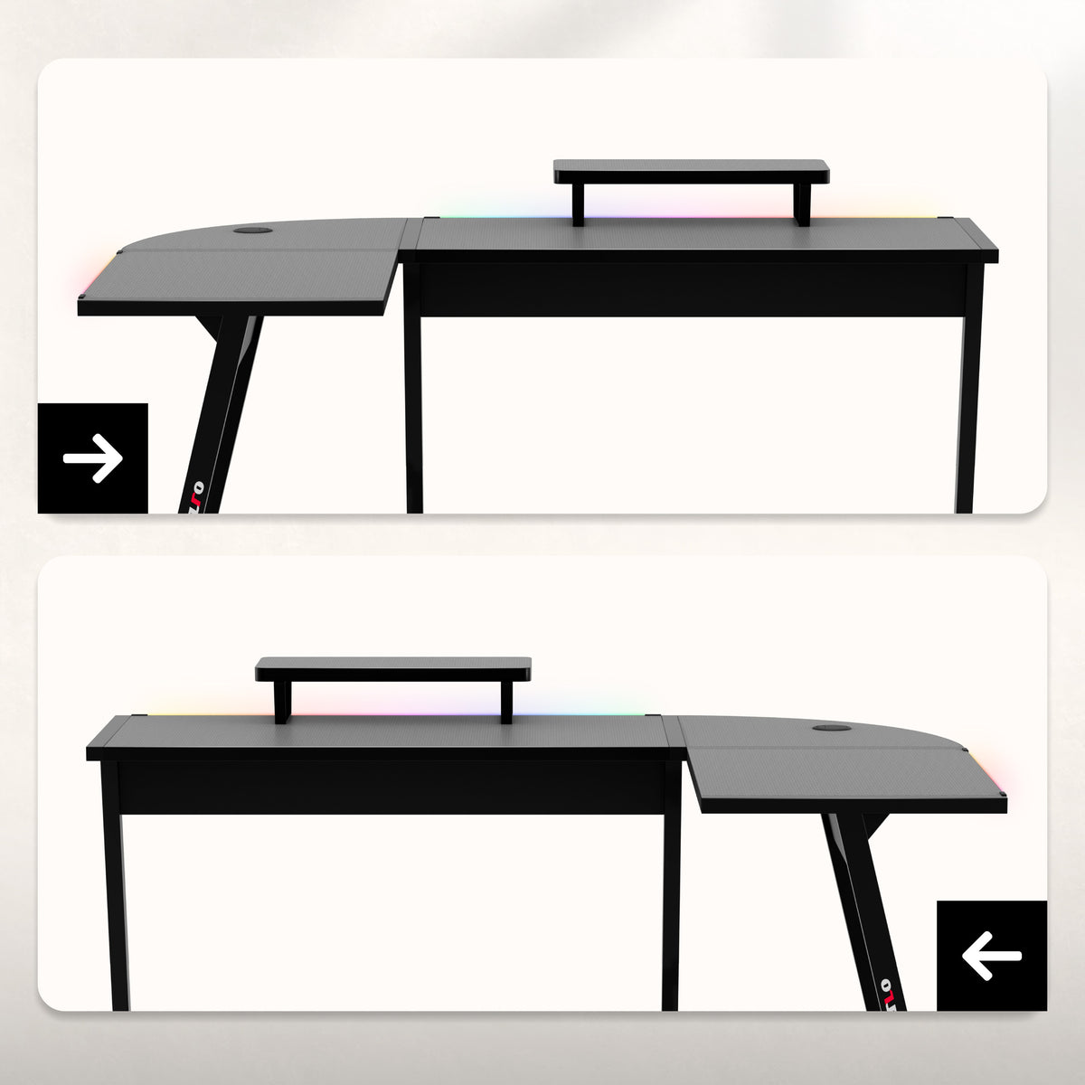 Rohový herný stôl HUZARO Hero 6.0 RGB Smart Black 147 cm