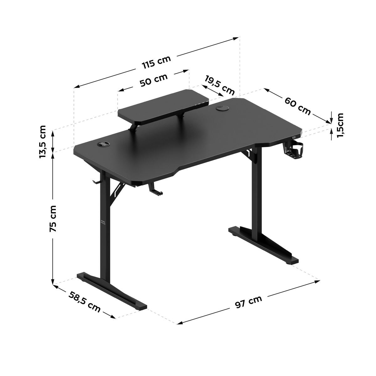 Počítačový stôl s policou Mark Adler Leader 5.1 Black  115 cm