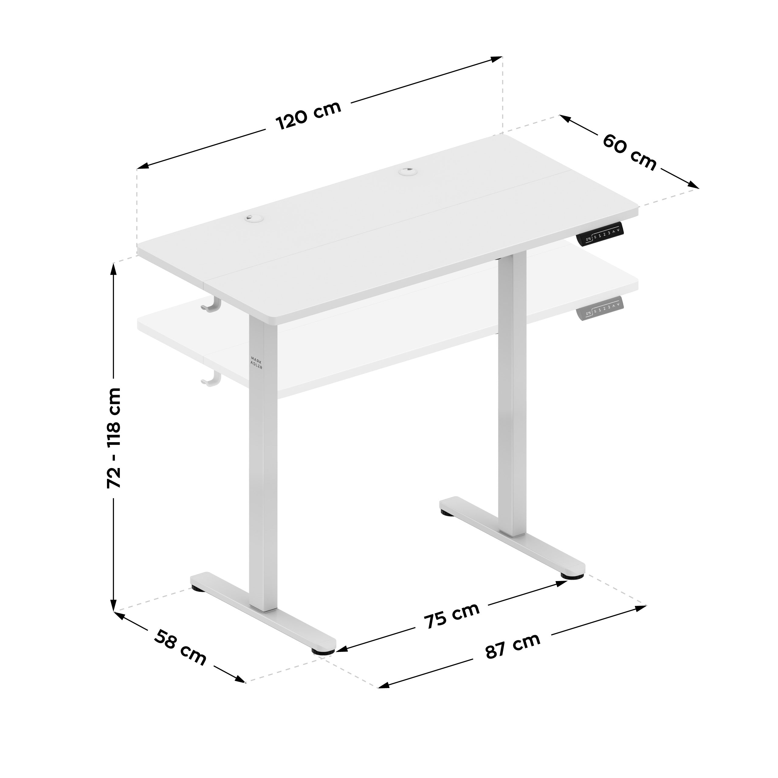Elektricky nastaviteľný písací stôl Mark Adler Leader 6.9 White 120 cm