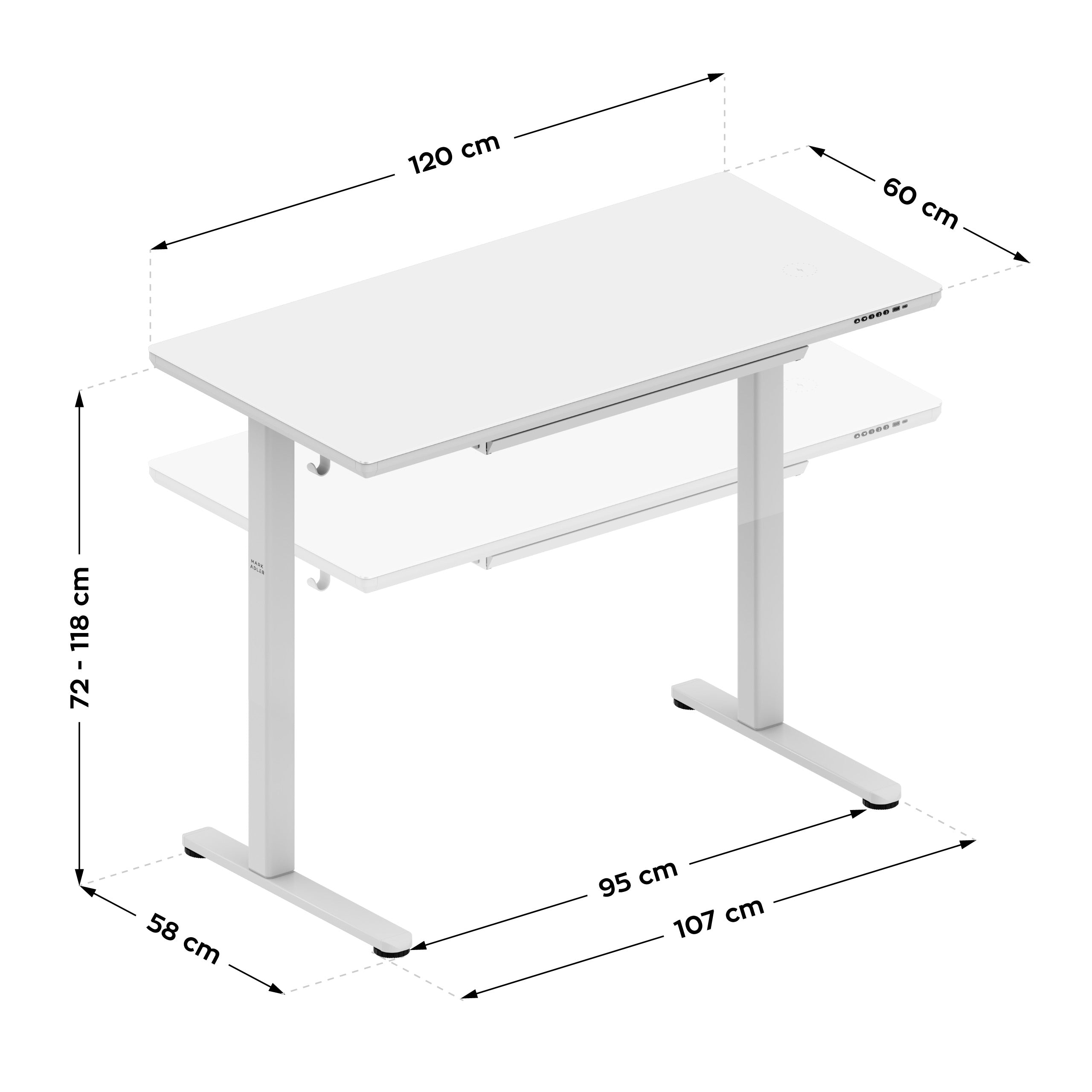 Elektrický písací stôl so sklenenou doskou Mark Adler Leader 8.5 White 120 cm
