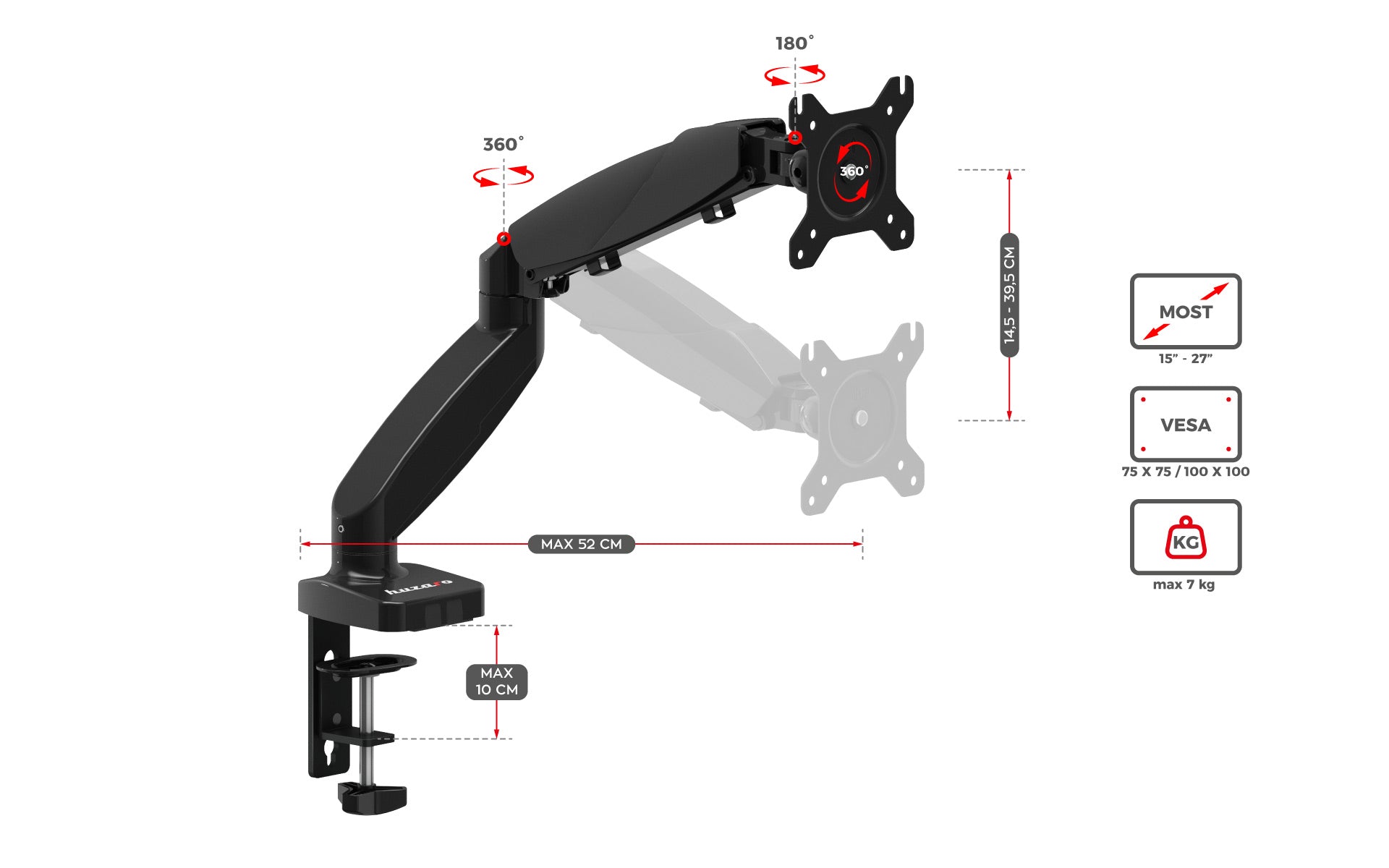 Otočný držiak na monitor HUZARO Motion 1.2