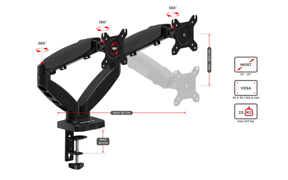 Otočný držiak Huzaro Motion 2.2 pre dva monitory