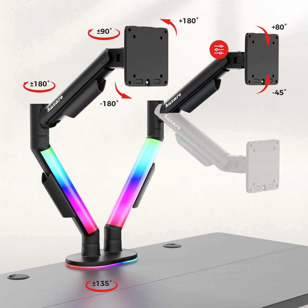 Držiak na 2 monitory na stôl Huzaro Motion 2.6 RGB