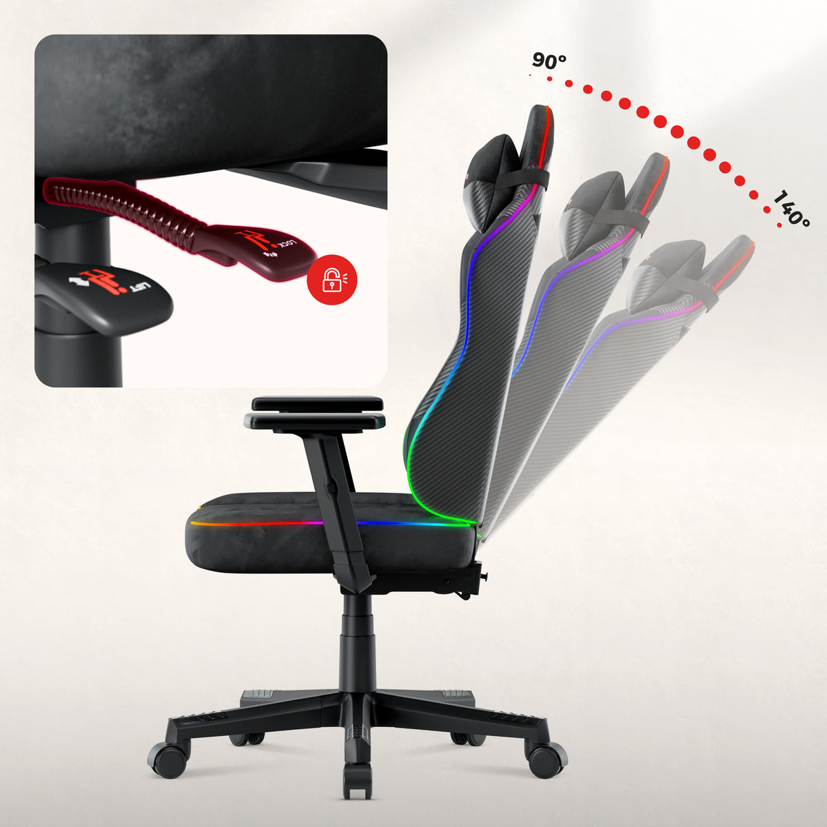 Herné kreslo pre tínedžerov Huzaro Ranger 5.7 RGB BLACK