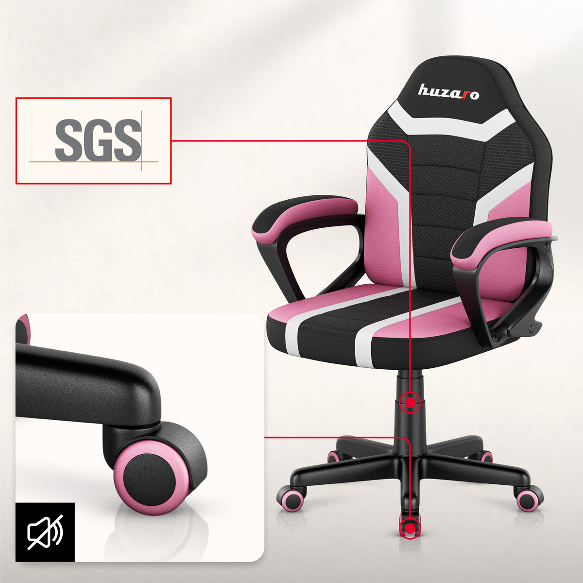 Detský herný kreslo HUZARO RANGER 1.0 Pink Mesh